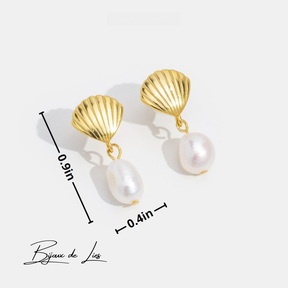 Boucles d'oreilles perle d'eau douce et coquillage d'or