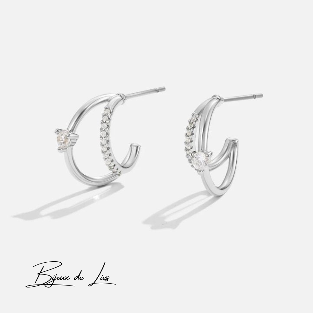 Boucles d'oreilles en argent avec cristaux superposés