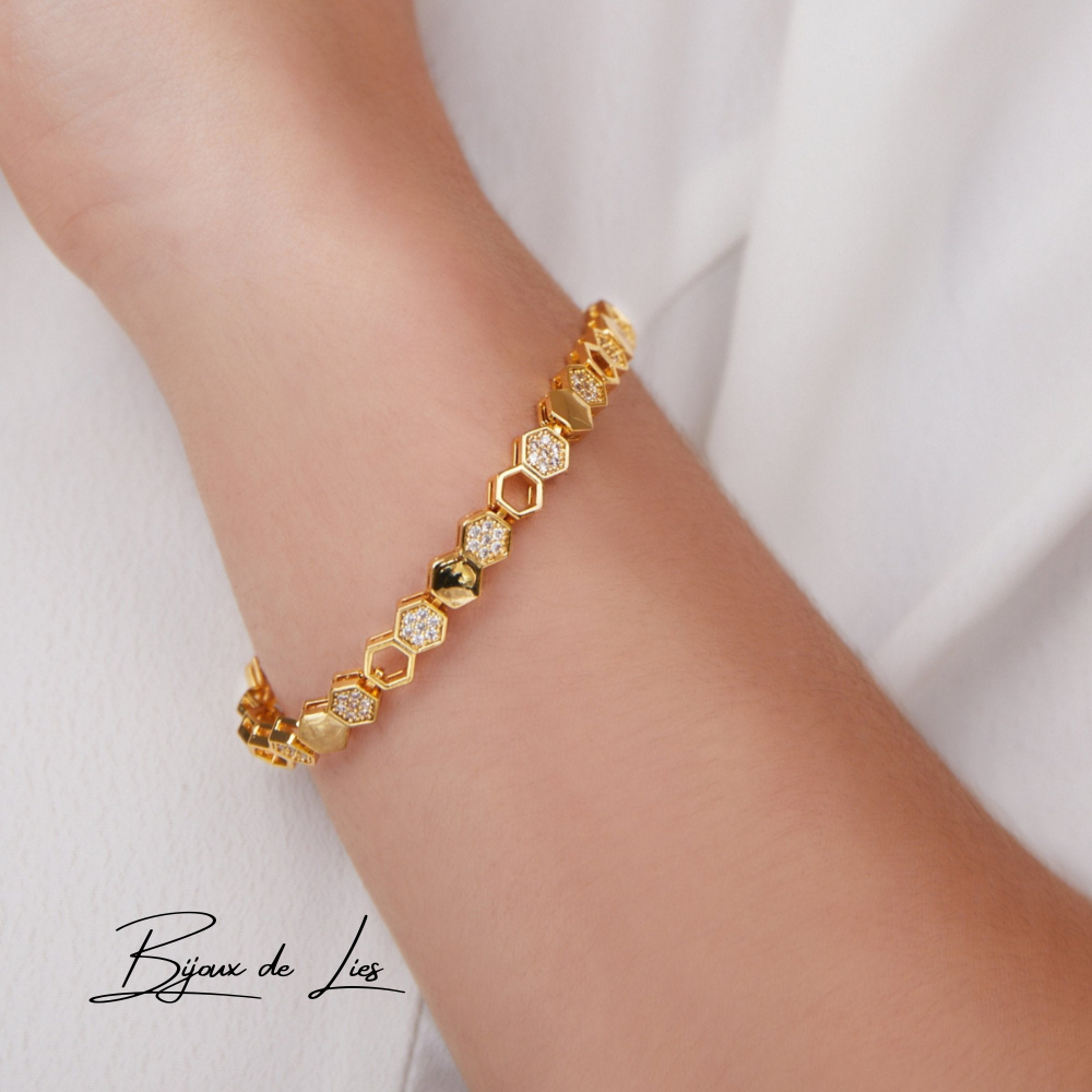 Bracelet nid d'abeille en or et cristal