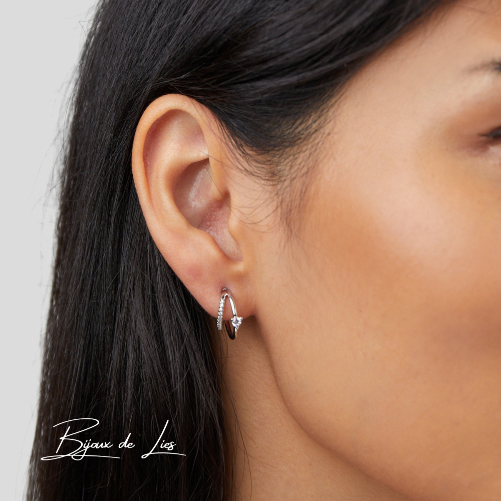 Boucles d'oreilles en argent avec cristaux superposés