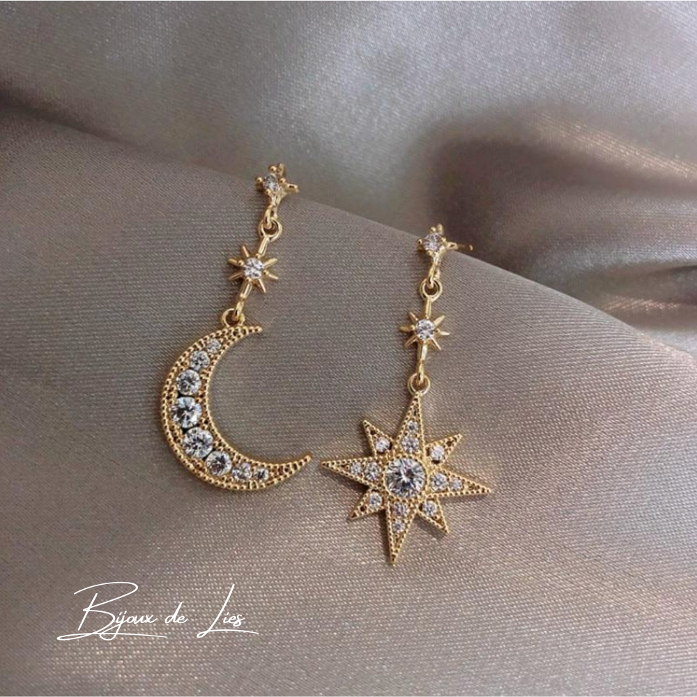 Boucles d'oreilles lune et étoile en cristal