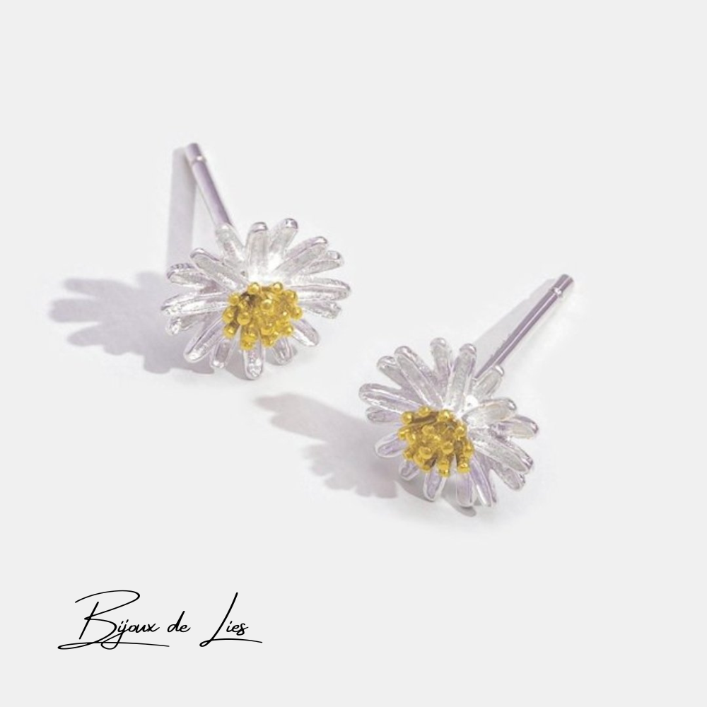 Boucles d'oreilles en argent 925 Fleur de marguerite