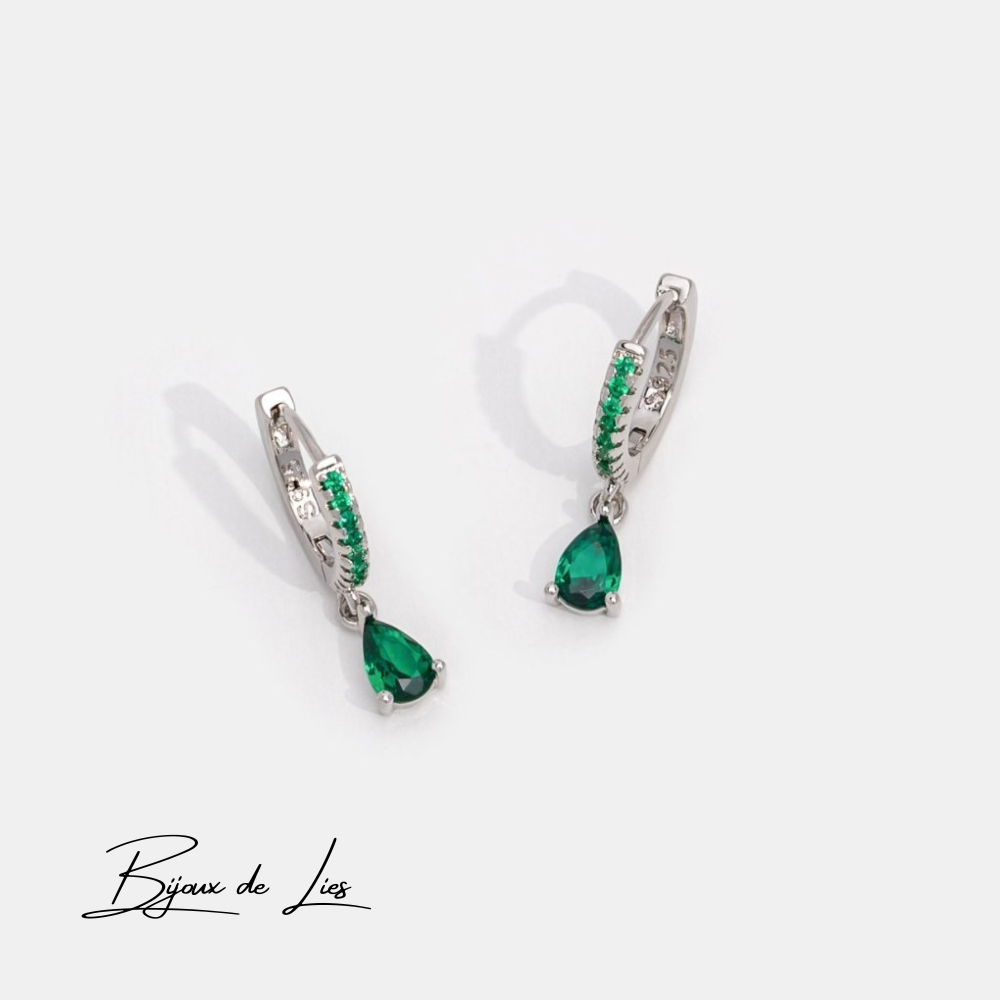 Boucles d'oreilles en argent et cristal vert