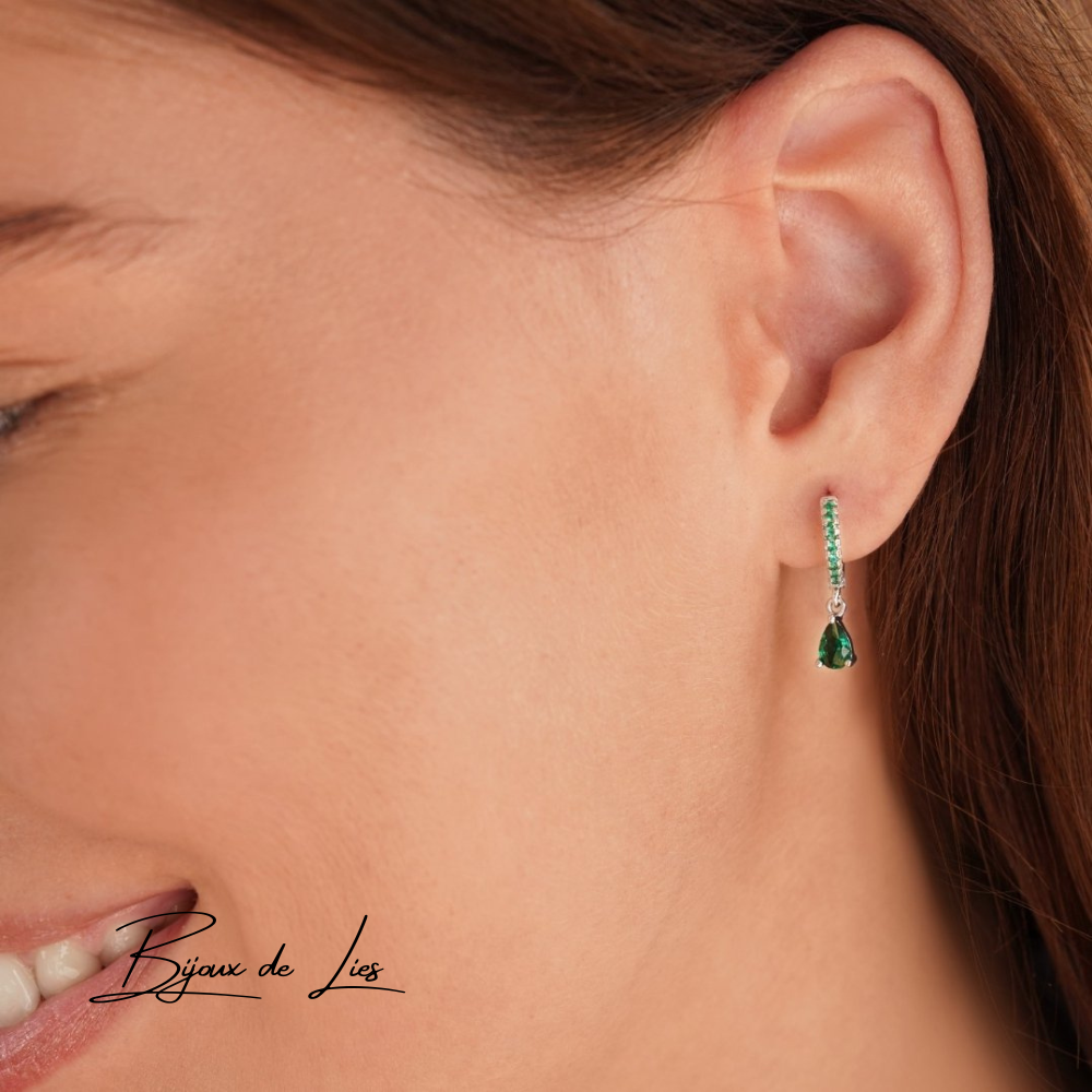 Boucles d'oreilles en argent et cristal vert