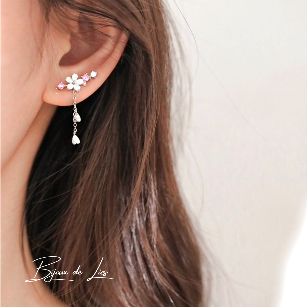 Boucles d'oreilles fleur de cerisier en cristal